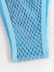 SHEIN Swim Women's Solid Color Halter Neck Strap Sexy Bikini Set For Vacation, Two-Piece,Summer Beach - Blue - View 3