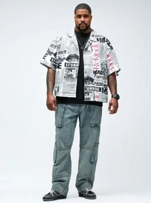 Manfinity VCAY Men's Plus Size Woven Printed Casual Loose Short Sleeve Shirt