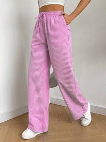 SHEIN EZwear Casual Striped Long Pants For Spring And Summer