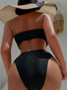 Swim SXY Conjunto de bikini sólido y simple para damas para uso diario, verano en la playa