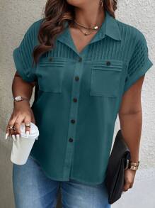 SHEIN LUNE 夏季大尺碼女性純色蝙蝠短袖寬鬆休閒襯衫