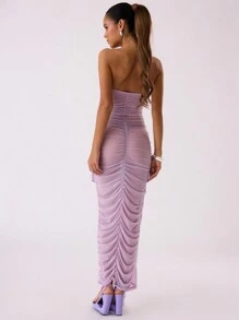 MUSERA Vestido maxi elegante de malla doble con múltiples lazos, ideal para la playa, primavera, verano, vacaciones, romántico, de los 90, para invitada de boda y ocasiones especiales