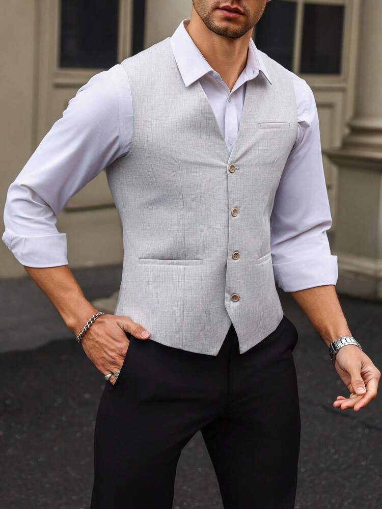 Men Casual Slim Fit Single Breasted Waistcoat