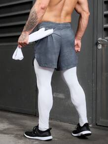 Gym Rark 男友风男士抽绳腰纯色休闲运动短裤慢跑短裤灰色运动短裤 - 深灰色 - 查看 2