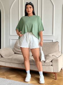 SHEIN EZwear 大尺碼女士夏季純色圓領蝙蝠短袖休閒T恤衫 - 薄荷綠 - 查看 3