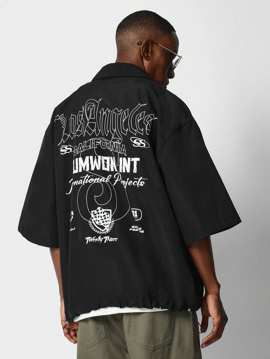 SUMWON Camisa com Gola Revere de Ajuste Boxy, com Estampa Gráfica nas ...