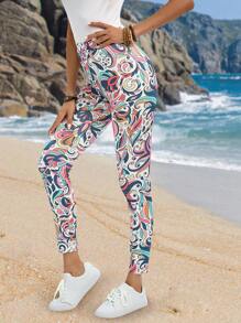 EMERY ROSE Women Vacation Beach Allover Printed Leggings - Multicolor - View 7