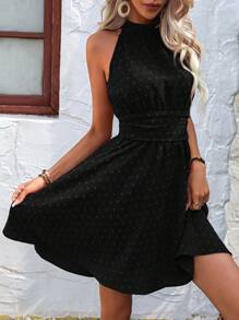 Breezaya Women's Fashionable Off-Shoulder A-Line Dress With Slim Waist - Black - View 3