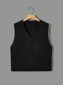 Flirla Chaleco de punto para mujer de talla grande en unicolor