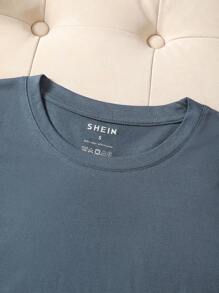 INAWLY Women's Summer Solid Color Round Neck Short Sleeve Casual T-Shirt - Dusty Blue - View 3