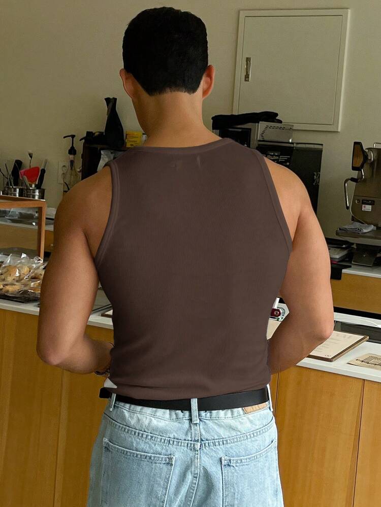 Men's Solid Color Basic Casual Tank Top With Round Neck