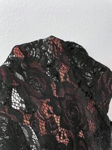 SHEIN Clasi Ladies' Lace Elegant Puff Sleeve Crop Jacket In Fall/Winter - Black - View 11