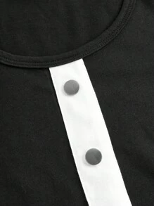 Teen Girl Front Button Decor Crop Top & Split Hem Pants - Black - View 9