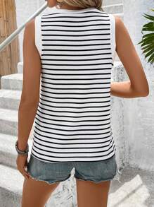 SHEIN LUNE Women's Sleeveless Minimalist Striped Everyday Tank Top, Black & White