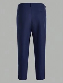 Manfinity Mode Conjunto de chaqueta de traje y pantalones de talla grande para hombres de una sola hilera - Azul Marino - Ver 7