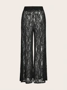 SHEINNeu Pantaloni bianchi dritti e sexy in pizzo a patchwork con elastico in vita