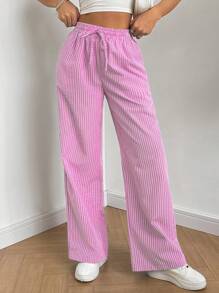 SHEIN EZwear Casual Striped Long Pants For Spring And Summer