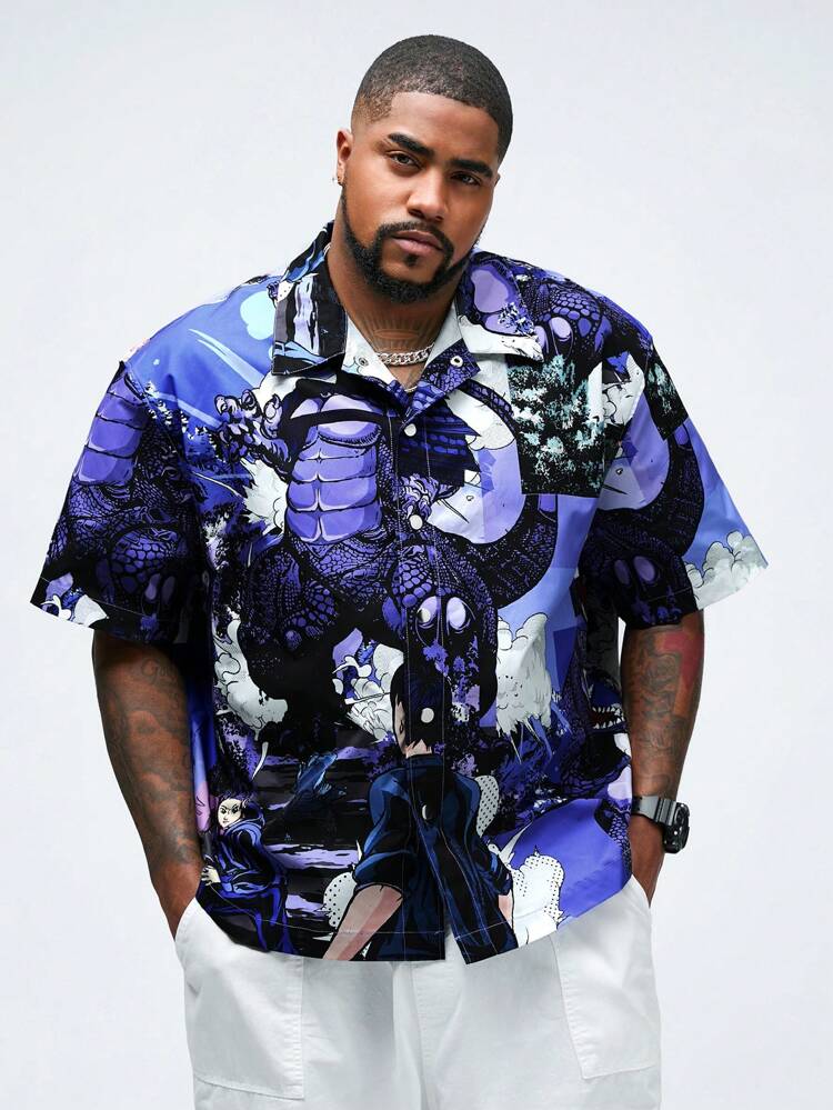 Men's Plus Size Woven Printed Casual Short Sleeve Shirt