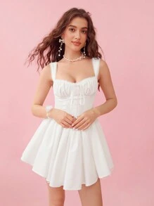 Enchnt Robe d'été à encolure carrée romantique et sexy en dentelle blanche, pour la remise des diplômes