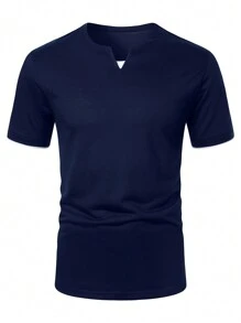 Manfinity CasualCool 男士夏季深V領短袖休閒T恤 - 藏蓝色 - 查看 4