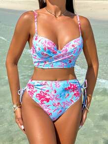 Swim Lushoire Bộ bikini in hoa gợi cảm đi nghỉ mát bãi biển dành cho nữ với họa tiết in ngẫu nhiên mùa hè - Nhiều màu - Xem 3