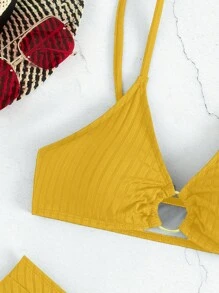 SHEIN Swim Women's Solid Color Circular-Link Sexy Bikini Set, Perfect For Vacation,Summer Beach