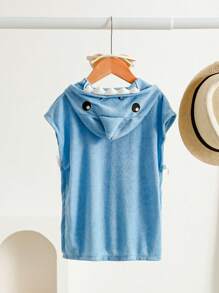 SHEIN Baby Boy Fashionable And Personalized Shark Shaped Hooded Bathrobe - Baby Blue - View 1