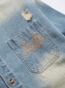 Manfinity Homme Men's Simple Printed Denim Shirt For Daily Wear - Medium Wash - View 7