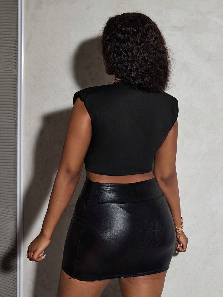 Summer Casual Simple Round Neck Strappy Shoulder Pads Truncated 3-Word Printed Women's Top-K