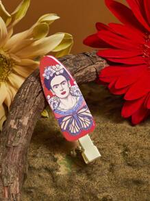 Frida Kahlo X SHEIN 6pcs Flower And Butterfly Print Crease-Free Hair Clips, These Hair Clips Leave No Marks