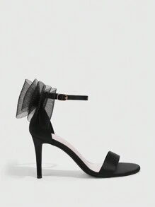 CUCCOO HITCHD 女士涼鞋，性感可愛蝴蝶結高跟鞋，時尚鯖魚黑色女式涼鞋 - 黑色 - 查看 7