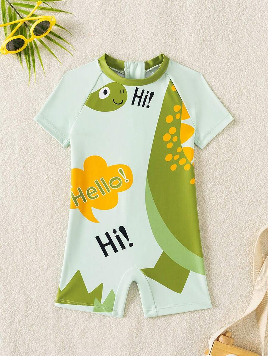 Baby Boy Color Block Cartoon Printed OnePiece Swimsuit For Beach