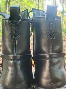 ROMWE Goth 2 chiếc trang trí giày hình ngôi sao cổ điển phù hợp cho nam và nữ vào mùa thu - màu đen - Xem 4