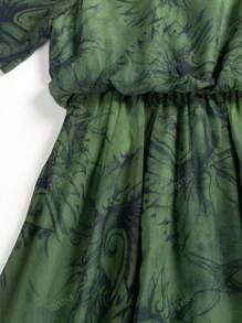 Women's Vintage Loose Short Sleeve Long  Printed Chiffon Dress