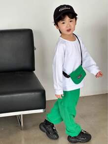 SHEIN Young Boy Solid Sweatshirt & Pants & Bag - Multicolor - View 3