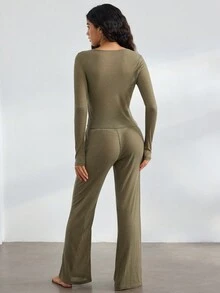 Ocili 女士簡約純色休閒套裝 - 綠色 - 查看 2