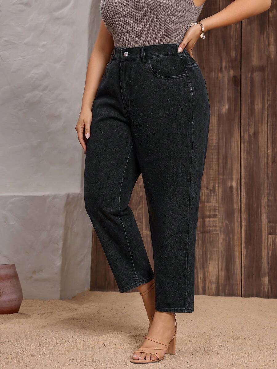 EMERY ROSE Plus Size Casual Black Straight Leg Jeans