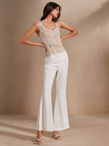 Anewsta Elegant Fashion Contrast Lace Ruffle Trim Tank Top For Summer - White - View 4