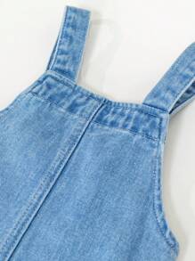 SHEIN Baby Girl Stylish Daisy Printed Denim Overalls - Light Wash - View 4