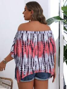 SHEIN VCAY Plus Size Women Minimalist Off Shoulder Random Printed Daily Shirt