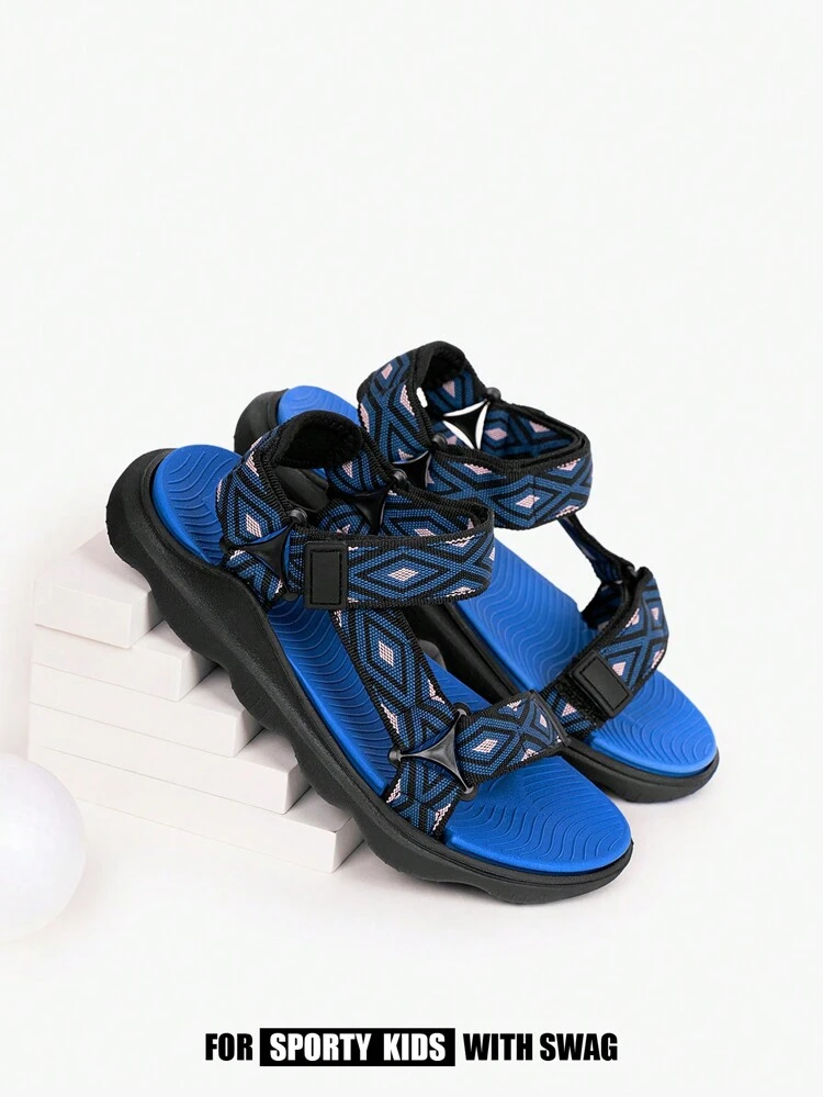 Children Spring Summer Diamond Plaid Pattern Beach Sandals, Lightweight, Breathable, Non-Slip, Wear-Resistant, Suitable For Daily Wear, Outdoor Beach Sports, Double-Row Buckle Easy To Wear And Take Off, Campus Student Shoes