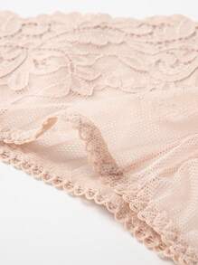 SHEIN سروال داخلي رقيق مريح وقابل للتنفس من الدانتيل، 1 قطعة ملابس داخلية - بيج - مشاهدة 3