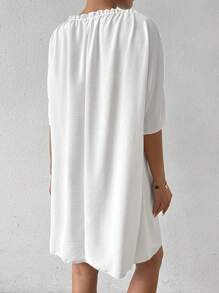 SHEIN Swim 夏季女士纯色简约日常帽袖罩衫带耳饰 - 白色 - 查看 2