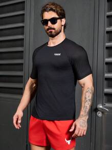 Gym Rark 男友风男士时尚纯色短袖紧身运动 T 恤 - 黑色 - 查看 3