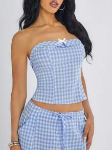 Easelle Tops de algodón para mujeres - Azul y blanco - Ver 4