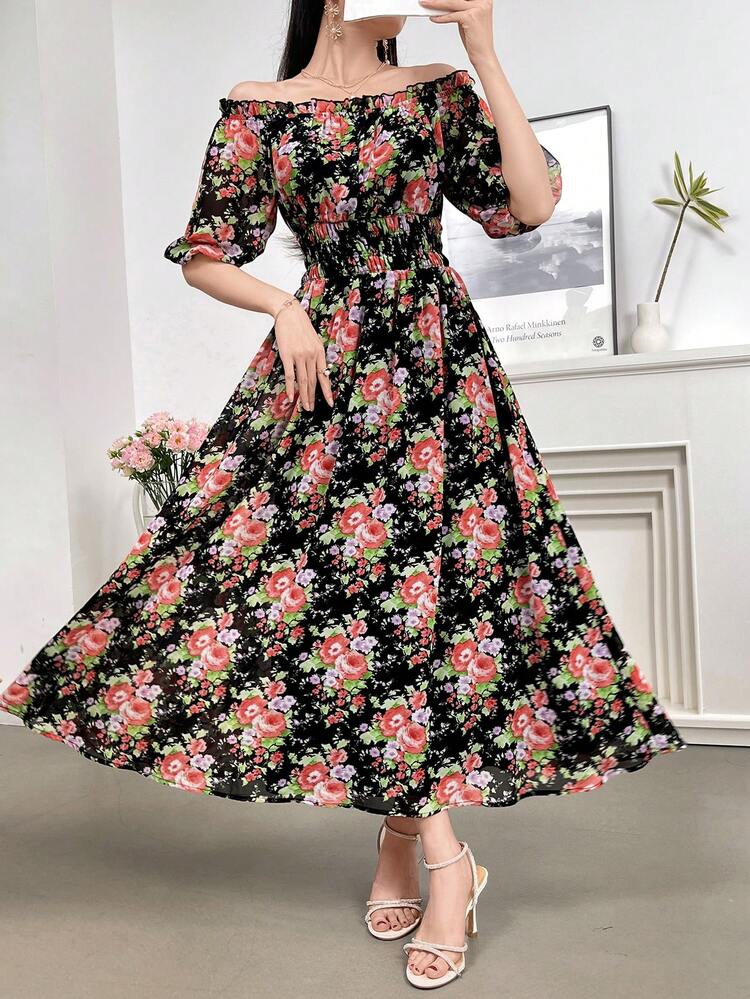 Women's Floral Printed Short Sleeve Vacation Dress