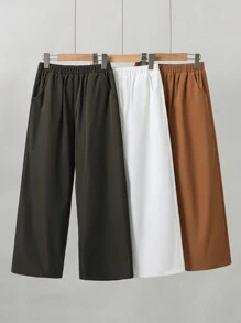 Tween Boy Multi-Color 3pcs/Set Casual Solid Color Slant Pocket Wide Leg Woven Pants For Holiday, Korean Style - Multicolor - View 2
