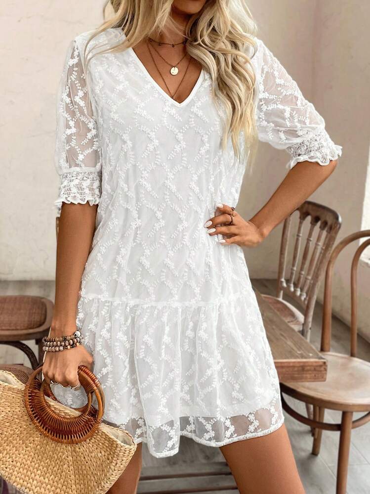 white lace dress shein White Lace Dress