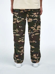 Manfinity Hypemode Men Casual Camouflage Letter Printed Drawstring Waist Cargo Pants - Army Green - View 3