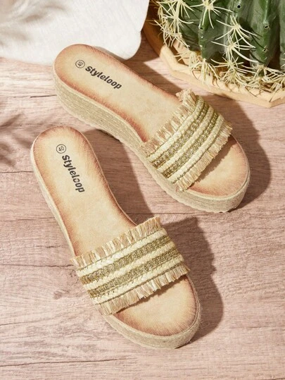 Styleloop 女士拼色优雅坡跟厚底凉鞋